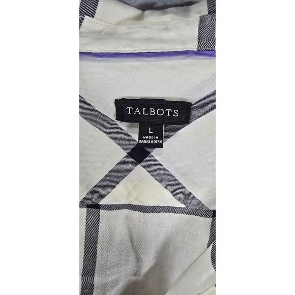 Talbots Large Shirt Top White and Gray Striped Dot Button Down Front Long Sleeve - Picture 2 of 8